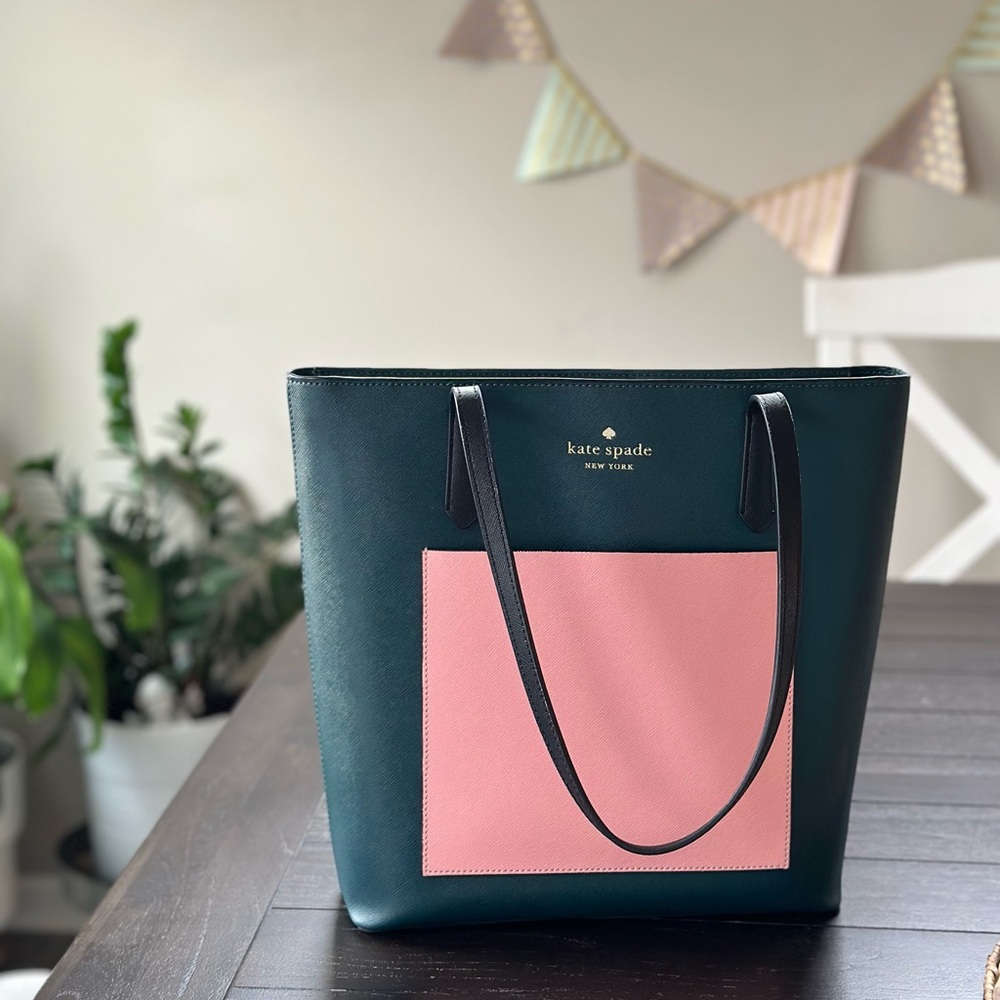 Kate spade leather Tote pink and teal